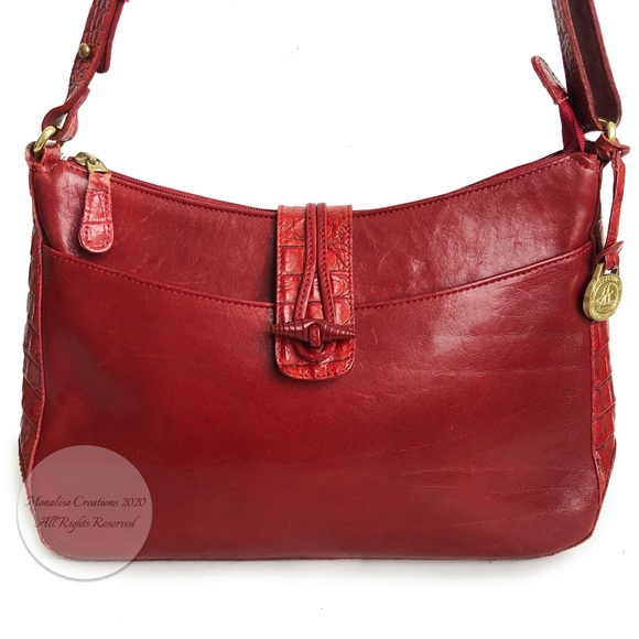Brahmin Shoulder Bag Red Croc Embossed and Smooth Leather Vintage Bag HTF - Picture 2 of 9